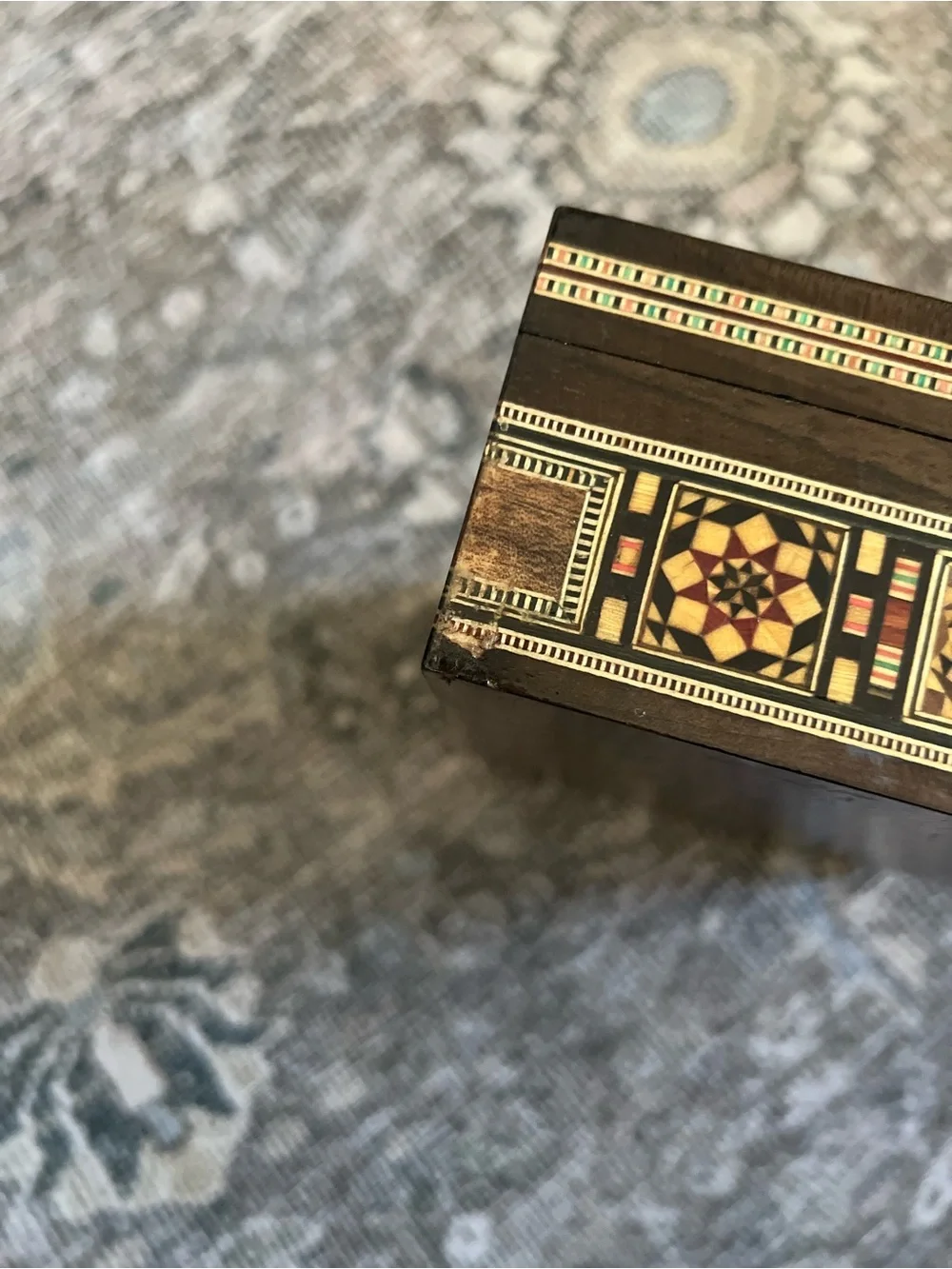 Syrian Marquetry Mosaic Jewelry Box Inlay Mother Of Pearl Walnut Trinket Box
